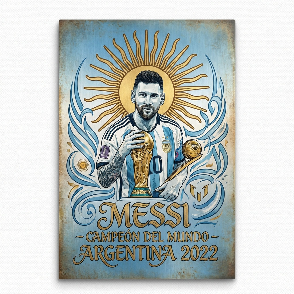 Messi Calligraphy Poster - Sky Blue & White (Albiceleste) Edition