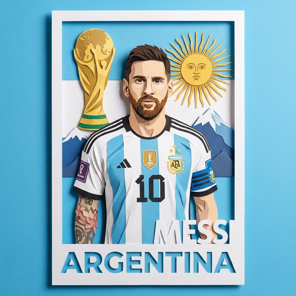 Messi Paper Cutout Poster - Sky Blue Minimalist Edition